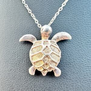 Sterling Silver Turtle Necklace 925 Pendant Chain Sea Ocean Beach Tortoise Cute